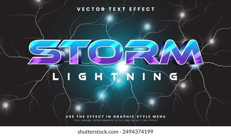 Plantilla de efectos de texto editable Storm Lightning con tema de estilo de texto azul eléctrico