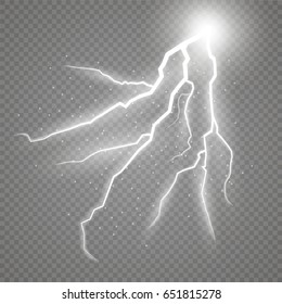 Storm and Lightning with rain and white cloud isolated on transparent background. Vector
