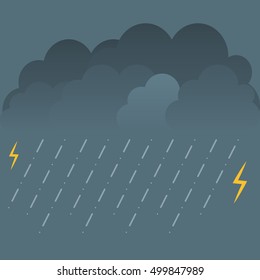 Storm and lightning. Vector illustration with rain and clouds.