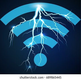 storm lightning with wifi symbol , Vector illustration
