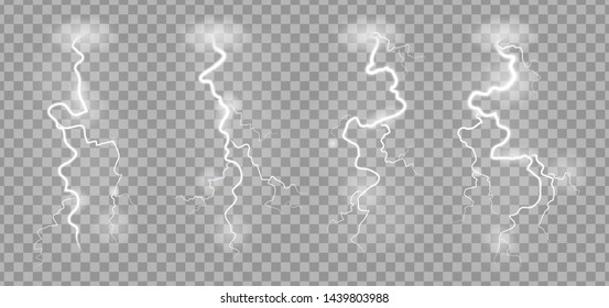 Storm lightnings. Blitz realistic electric sky lightning on transparent background with power strike effects vector striking illustration