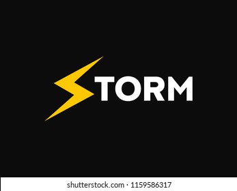 Storm logo concept. Letter S like lightning sign with text. Energy and thunder electricity symbol concept. Lightning, electric power vector logo design element. Flash emblem template