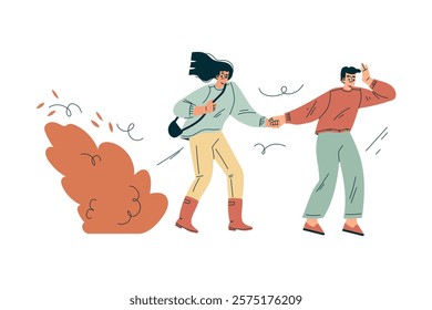 Storm with Man and Woman Character Struggle in Hurricane Vector Illustration