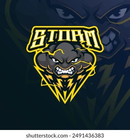 Storm Maskottchen Logo Design Vektorgrafik mit modernem Illustrationskonzept Stil für Abzeichen, Emblem und T-Shirt-Druck. Angry Storm Illustration für Sport und eSport Team.