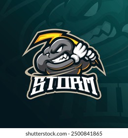 Sturm Maskottchen Logo Design Vektor mit modernen Illustration Konzept Stil für Abzeichen, Emblem und T-Shirt Druck. Wütendes Sturmbild für Sport- und Sportteam.