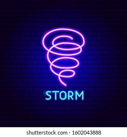 Storm Neon Label. Vector Illustration of Weather Promotion.
