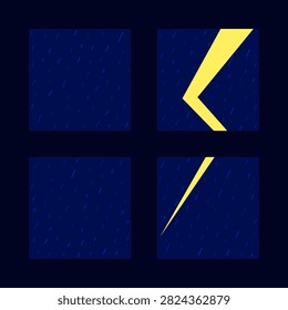 Storm Outside Window Illustration Heavy Rain drops Lightning Strike Night