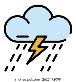 Ícone de nuvem de chuva. Contorno tempestade chuva vetor nuvem ícone cor plano isolado