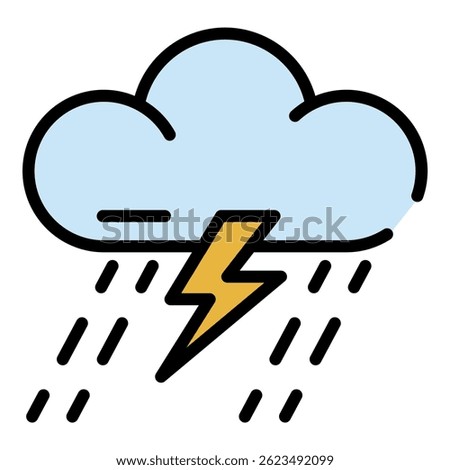 Storm rain cloud icon. Outline storm rain cloud vector icon color flat isolated