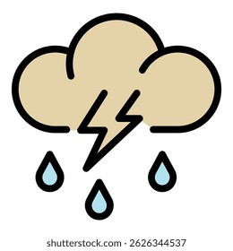 Ícone de nuvem chuvosa. Contorno tempestade nuvem chuvosa ícone vetor cor plana isolado