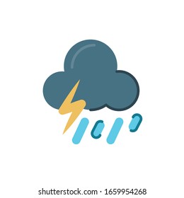 storm and rainy cloud with thunder icon over white background, flat style, vector illustration