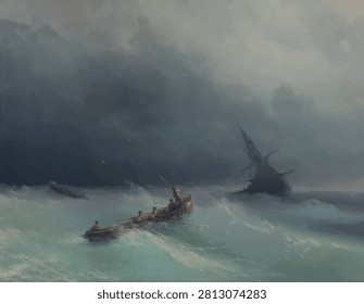 Storm at Sea - vector illustration