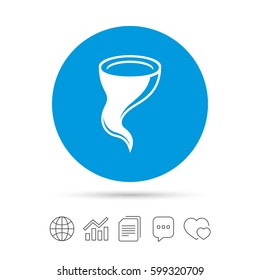 Storm sign icon. Gale hurricane symbol. Destruction and disaster from wind. Insurance symbol. Copy files, chat speech bubble and chart web icons. Vector