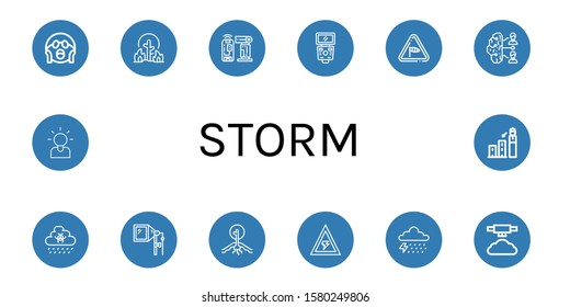 storm simple icons set. Contains such icons as Shocked, Wildfire, Flash, Wind, Brainstorm, Rain, Drought, Voltage, Storm, Mist, Brainstorming, can be used for web, mobile and logo