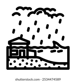 vetor de ícone de linha de desastre de inundação de ondas de tempestade. sinal de desastre de inundação de ondas de tempestade. símbolo de contorno isolado ilustração em preto
