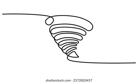 Storm with tornado continuous one line drawing, Vector stock illustration isolated Doodle vector illustration in simple linear style. on white background