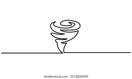 Storm with tornado continuous one line drawing, Vector stock illustration isolated Doodle vector illustration in simple linear style. on white background