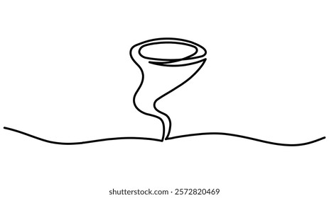 Storm with tornado continuous one line drawing, Vector stock illustration isolated Doodle vector illustration in simple linear style. on white background