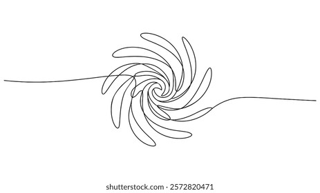 Storm with tornado continuous one line drawing, Vector stock illustration isolated Doodle vector illustration in simple linear style. on white background