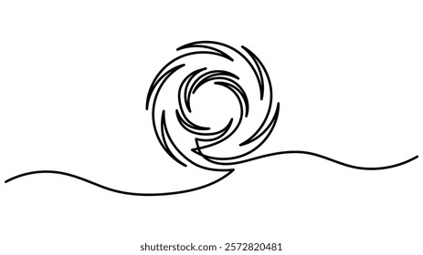 Storm with tornado continuous one line drawing, Vector stock illustration isolated Doodle vector illustration in simple linear style. on white background