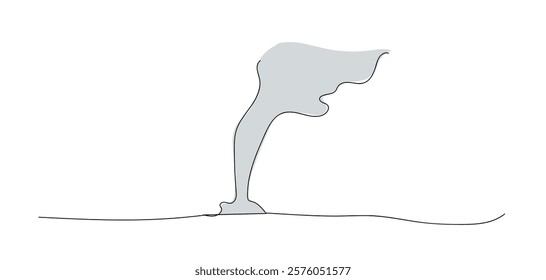 Storm with tornado - hand drawing one single continuous line. Vector stock illustration isolated on white background for design template weather forecast, travel. Hand made vector not AI 