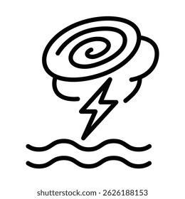 Storm and tornado over ocean. Vector illustration. Editable stroke