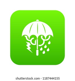 Storm umbrella icon green vector isolated on white background