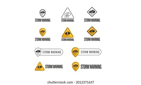 Aviso de tormenta, gran colección de signos, símbolos y logos aislados en fondo blanco. Conceptos de símbolos de advertencias meteorológicas