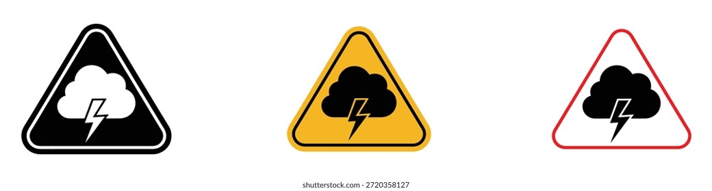 Ícone de sinal de aviso de tempestade vetor. símbolo de risco de raio e tempestade. ilustração vetorial.