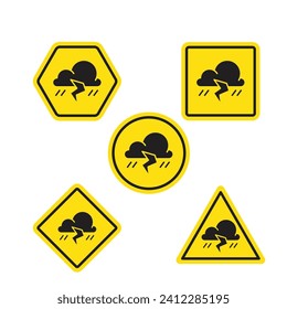 Storm warning. Yellow warning sign of the storm. Vector illustration