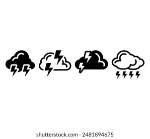 storm weather cloud lightning icons symbol vector design black white color simple flat modern illustration collection set