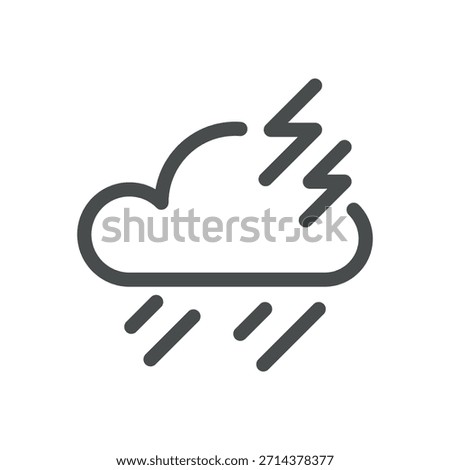 Storm Weather Icon. Thin Line Cloud with Lightning and Rain Illustration for Severe Storm Forecast, Heavy Precipitation and Electrical Activity. Isolated Outline Vector Symbol, Editable Stroke 