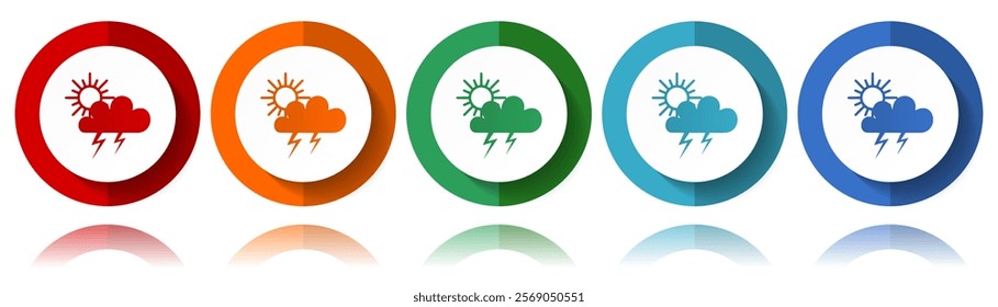 Storm, weather vector icons, flat icon set for logo design, webdesign and mobile applications, colorful web button collection in eps 10