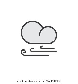 Storm wind cloud filled outline icon, line vector sign, linear colorful pictogram isolated on white. Stormy windy weather symbol, logo illustration. Pixel perfect vector graphics
