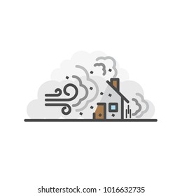Storm, Wind destroy house. Natural disaster concept, Vector flat line icon.