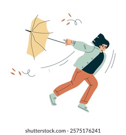 Storm with Woman Character Struggle with Umbrella in Hurricane Vector Illustration