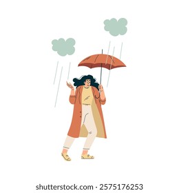 Storm with Woman Character Struggle with Umbrella in Hurricane Vector Illustration