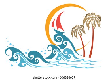 The storming sea with the ship