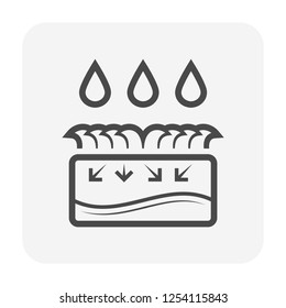 Stormwater and infiltration in lawn or drainage basin vector icon. Include cross section of soil, grass, rain, rainwater, groundwater to detention, retention and percolation into soil at underground.