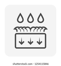 Stormwater And Infiltration In Lawn Or Drainage Basin Vector Icon. Include Cross Section Of Soil, Grass, Rain, Rainwater, Groundwater To Detention, Retention And Percolation Into Soil At Underground.