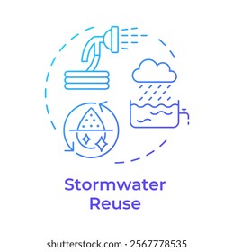 Stormwater reuse blue gradient concept icon. Rainwater for non portable usage. Liquid sources in cities. Round shape line illustration. Abstract idea. Graphic design. Easy to use in article