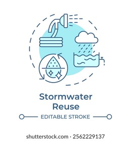 Stormwater reuse soft blue concept icon. Rainwater for non portable usage. Liquid sources in cities. Round shape line illustration. Abstract idea. Graphic design. Easy to use in article