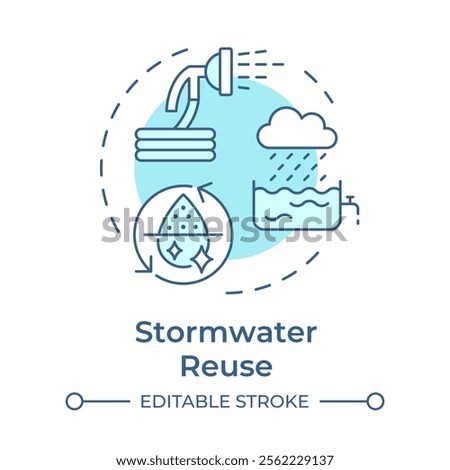 Stormwater reuse soft blue concept icon. Rainwater for non portable usage. Liquid sources in cities. Round shape line illustration. Abstract idea. Graphic design. Easy to use in article