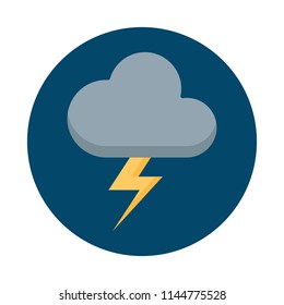 Stormy flat icon isolated on blue background. Cloud lightning sign symbol in flat style. Weather forecast element Vector illustration for web and mobile design.