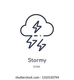 stormy icon from weather outline collection. Thin line stormy icon isolated on white background.