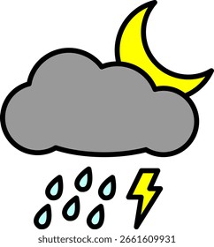 Stormy Night with Moon, Rain, and Lightning Icon