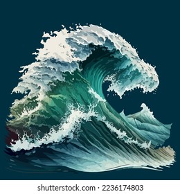 Stormy sea wave with foam. Vector illustration