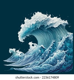 Stormy sea wave with foam. Vector illustration