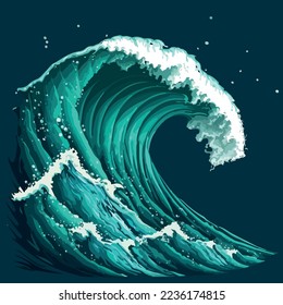 Stormy sea wave with foam. Vector illustration