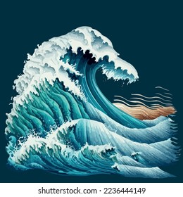 Stormy sea wave with foam. Vector illustration
